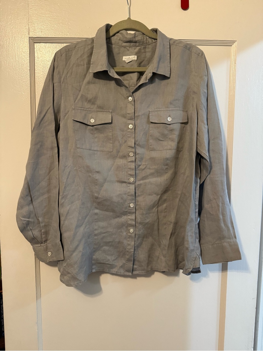 J. Jill Light Gray 100% Linen Button-down Shirt, Large Petite